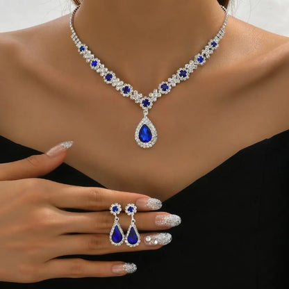 Fashionable Crystal Jewelry Necklace Earring Set Premium Luxury Pendant Necklace Original Design Inlaid Zircon