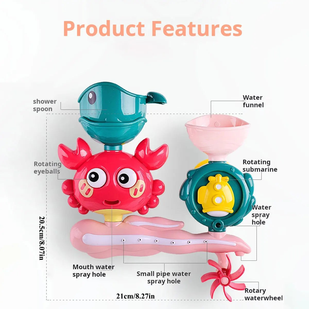 Water Bath Toy Baby Play in Crab Waterwheel Children Flower Water Gun Fun in Shower Bathtub with Suction Cup in Wall Kid Gift