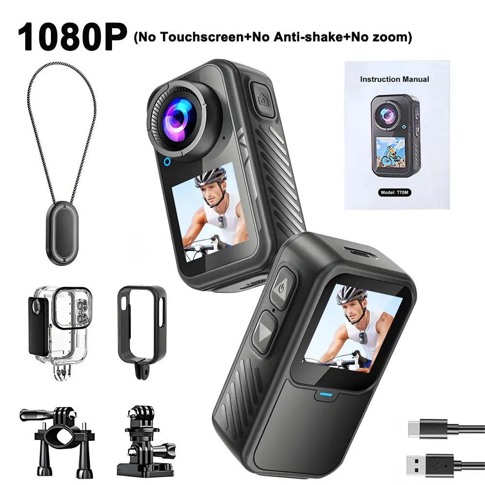 ANSVICAM 5K Mini Action Camera 4K60FPS Thumb Sports Camera with EIS Stabilization Dual Touch Screens Waterproof Magnetic Bodycam