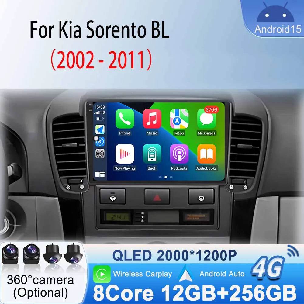 GPS Navigation for Kia Sorento BL 2002-2011 Car Radio Stereo Multimedia Video Player Android 15 Wireless Carplay Android Auto BT