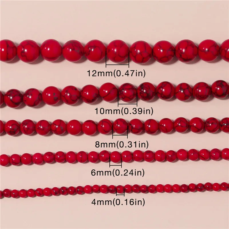 1 Strand Red Turquoise Stone Beads 4/6/8/10/12mm Round Natural Gemstone Bead for DIY Bracelet Necklace Jewelry Making Wholesale