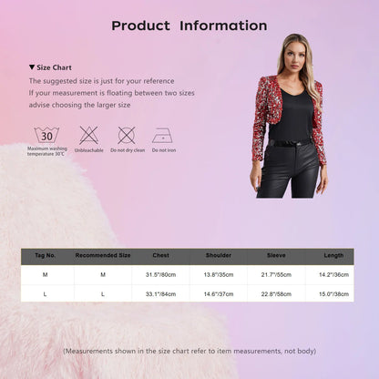 Womens Sequin Crop Jacket Open Front Long Sleeve Fully Lining Cardigan Cropped Blazer Bolero Shrug Cocktail Club Party Outerwear