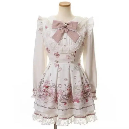 Japanese Style Lolita 2 Piece Set Y2k Mini Skirt Woman Harajuku Sweet Kawaii Print Dress Tops Korean Fashion Elegant Dress