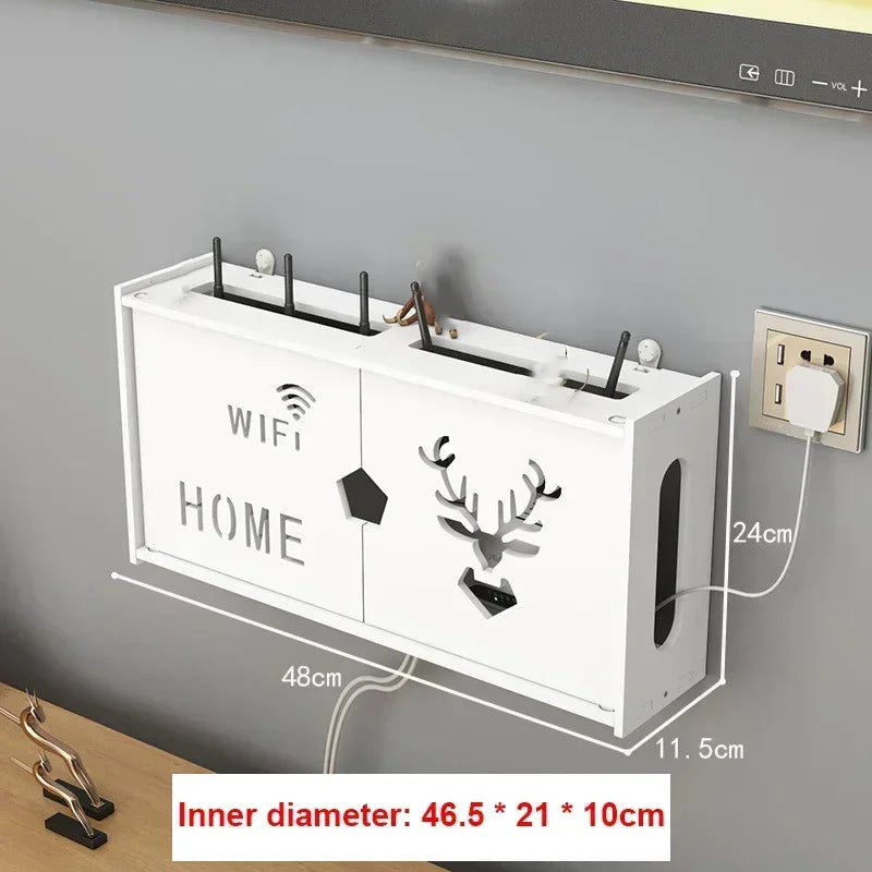 Large Wireless Wifi Router Shelf Storage Boxes Cable Power Plus Wire Bracket Wood-Plastic Wall Hanging Plug Board DIY Home Decor