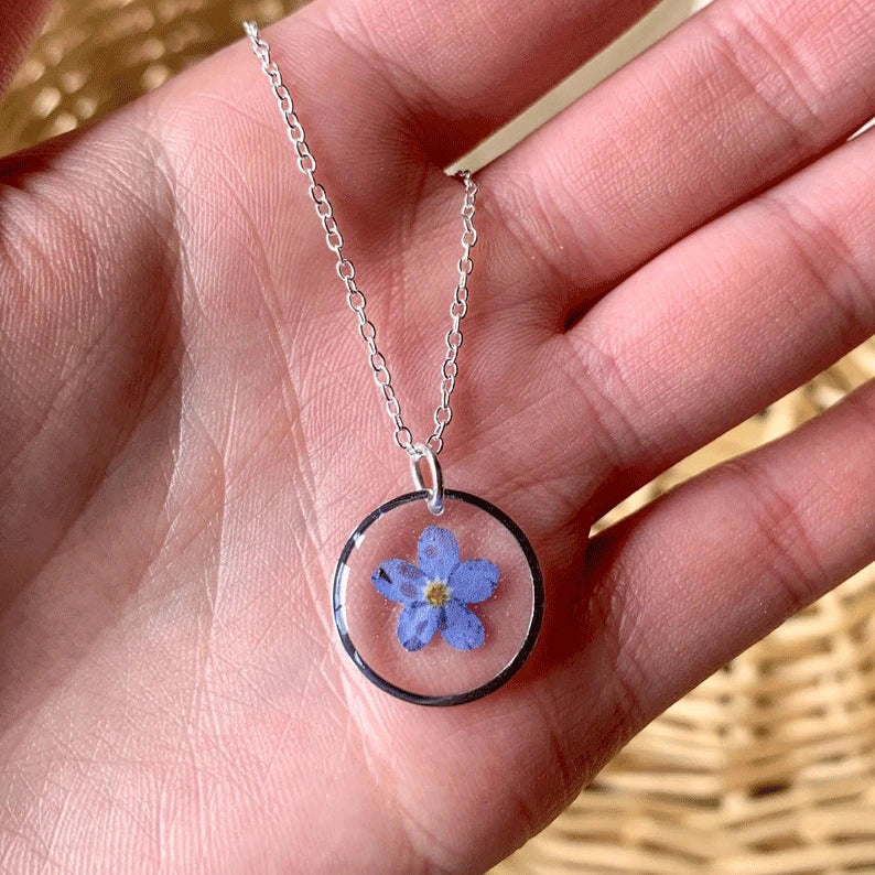 Forget-Me-Not-Necklace, Floral Necklace, Botanical Necklace, Botanical Necklace, Gift for Her