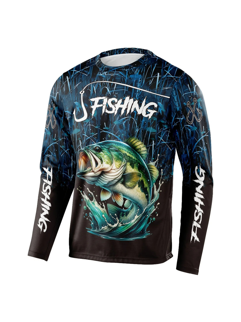 3D Men's Ocean Pattern Print Long-Sleeved Shirts Quick-Drying Sweat-Wicking Fishing Hiking And Sports Leisure Protective Shirts