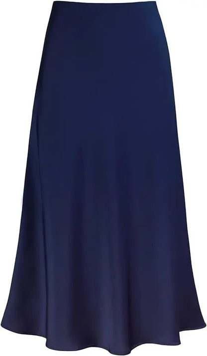 2025 Elegant Faux Silk Satin Skirts for Women High Waist A-line Office Lady  Solid Color Glossy Finish Fishtail Skirt