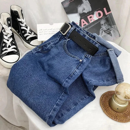 High Waist Harlan Denim Jeans Women Students Straight Leg Loose Slimming Spring Autumn New Style Old Dad Cucumber Trendy