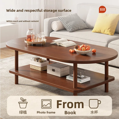 Coffee Table for Living Room Oval Small Space Furniture for Apartment Modern Simple Low Double-Layer Storage Table Easy Clean