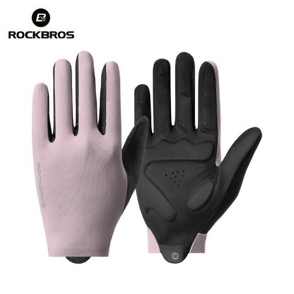 ROCKBROS Spring Summer Cycling Gloves Lightweight Breathable Full Finger Gloves Shock Absorption SBR Pad Anti-slip Sports Gloves