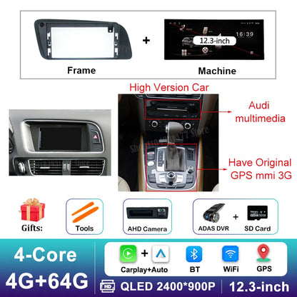 12.3 inch GPS Navigation Wireless Carplay Android 16 for Audi Q5 2009 - 2017 BT Car Multimedia Video Radio Player 4G Auto Tools