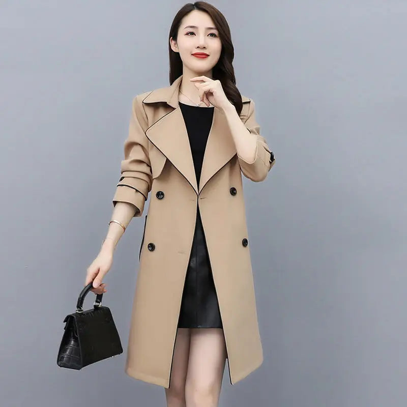 Trench Coat Women's Spring  Autumn New Loose Lace-up Mid-length Top