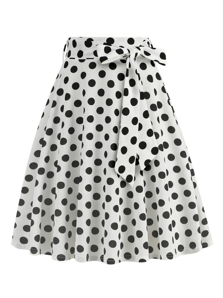 Tonval High Waist Polka Dot Belted A-Line Flare Skirt for Women 2025 Spring Summer 50s Clothes Pinup Vintage Swing Skirts