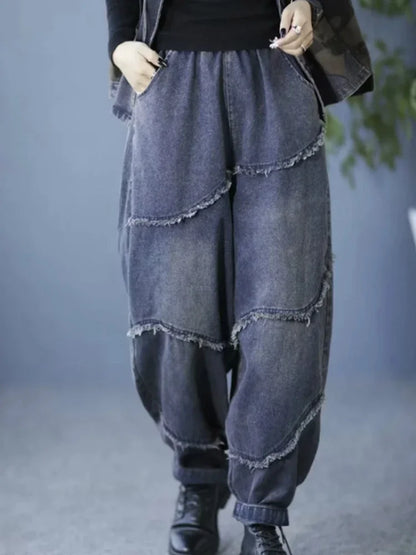 Amax luluE Spring Fashion Denim Pants Womens Vintage 2024 Classic Jeans Ladies Leisure Loose Harem Trousers Females Streetwear