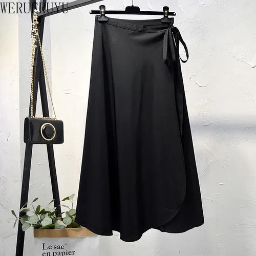 WERUERUYU Wrap Skirts Women Casual Chiffon Tie-Waist Ruffle Wide Leg Loose