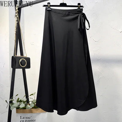 WERUERUYU Wrap Skirts Women Casual Chiffon Tie-Waist Ruffle Wide Leg Loose
