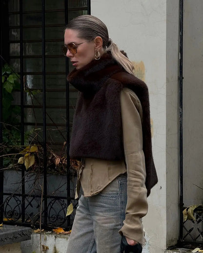Fashion Women's Faux Fur Vest Sleeveless High Collar Waistcoat Casual Chic Streetwear Outerwear Ladies Fashion Winter 2025 Tops