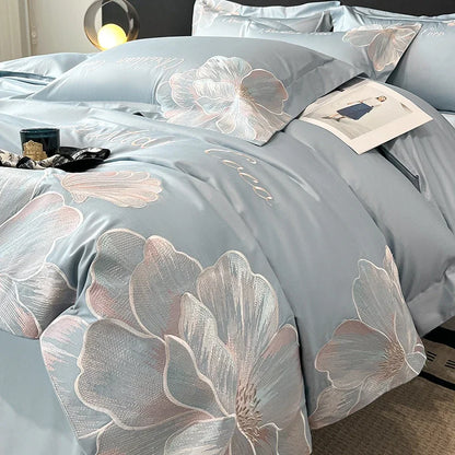 High-end Light Luxury Class A Long-staple Pure Cotton Floral Embroidery Quilt Cover Soft Bare Bed Line Comforter Bedding Sets