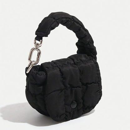 Women Pleated Top Handle Bag Mini Cloud Bag Solid Color Cotton Ruched Dumpling Bag Flap Bag for Shopping Date
