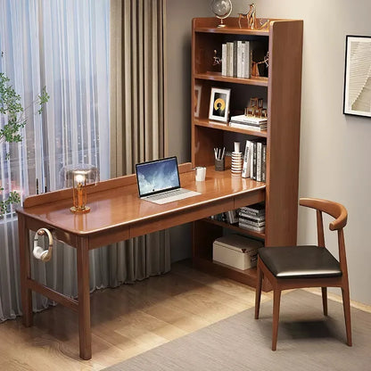 Modern Home Office Computer Desk Writing Desk With Bookshelf Storage Shelf Wooden Computer Table