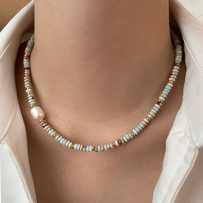 Light Luxury Color Beaded Splicing Necklaces High-end Freshwater Pearl Clavicle Necklace Stacked Design Jewelry Women Wholesale