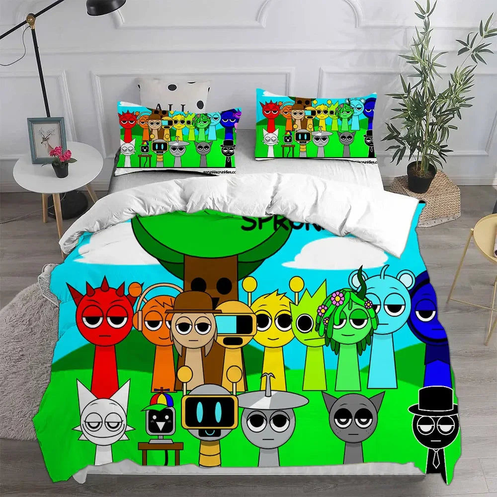 Sprunki Bedding Sets Bed Cover Comforter Duvet Cover Pillow Case 2-3 Pieces Sets Kids Adult Bedroom Decoration