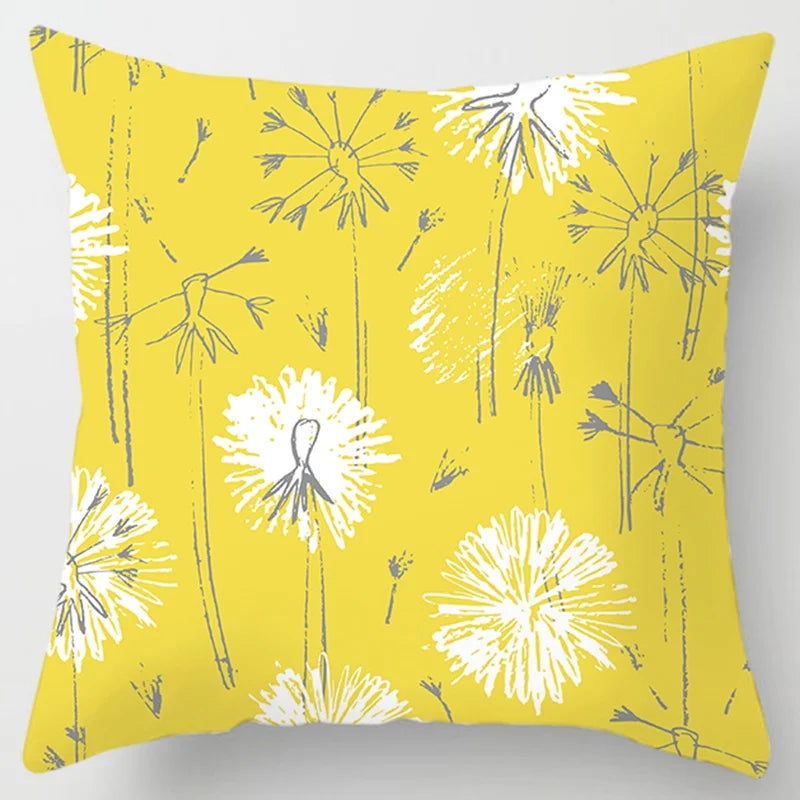 Modern Simple Yellow Flower Pillowcase Home Sofa  Lumbar   Cushion  Pillow