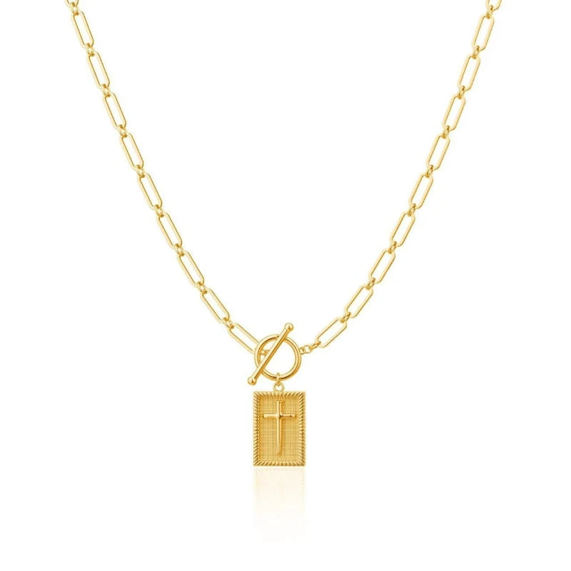 European and American Fashion Chain Cross Square Pendant, OT Buckle Necklace, Women's Personalized Daily Party Jewelry Gift