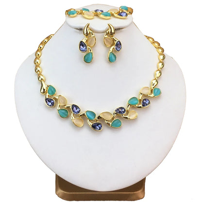 Dubai Fine Jewelry Beautiful Colored Stone Jewelry Sets  for Women Bridal Wedding FHK16602