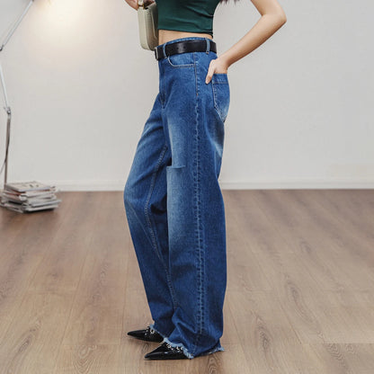 Maden Women Ripped Denim Jeans Washed Jeans 12.8 OZ Vintage Do Old Straight Full Length Pants Mid Waist Casual Blue Jeans