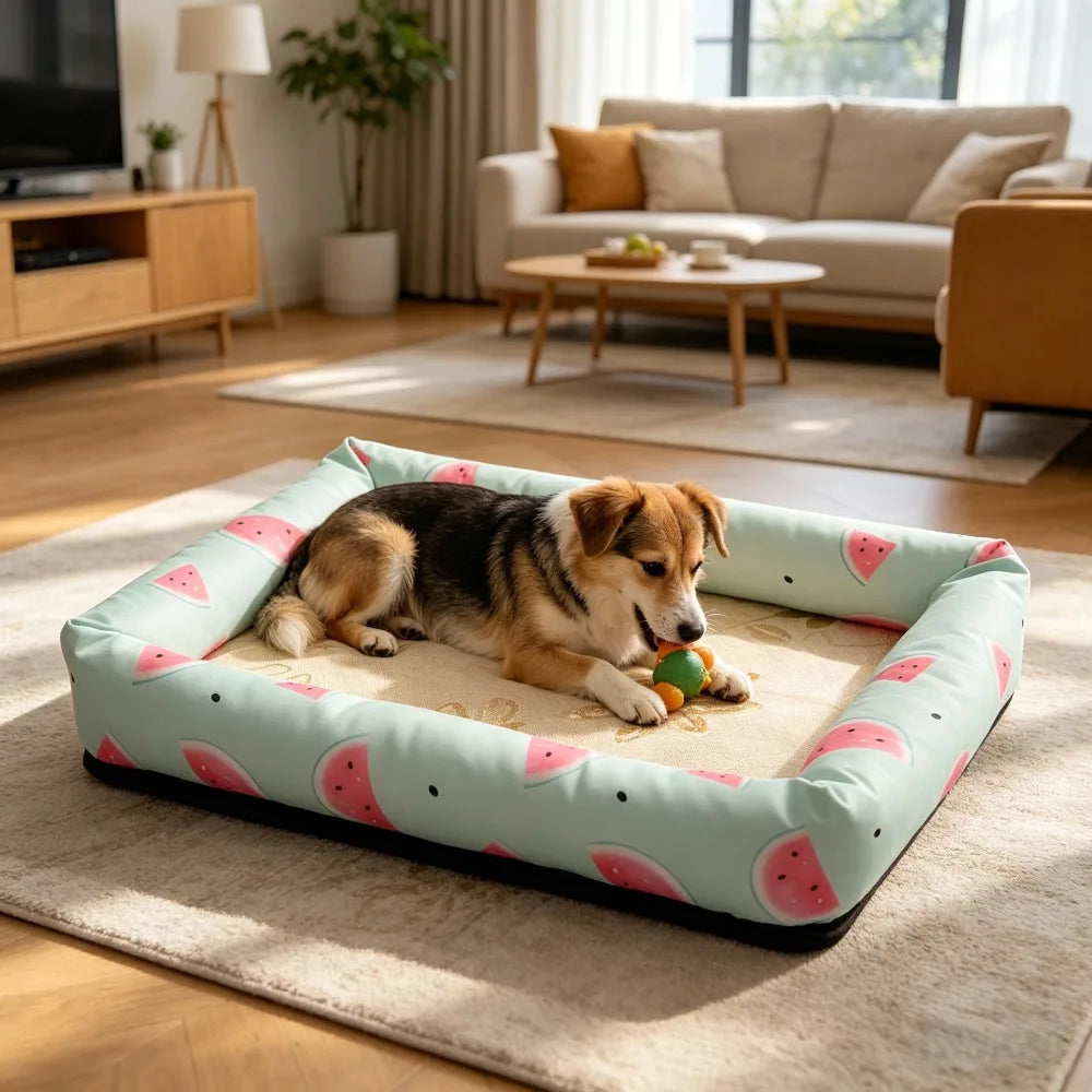 Cooling Fabric Pet Bed for All Seasons: Breathable Mat for Dogs & Cats, Removable Washable Summer Cooler & Year-Round Cushion