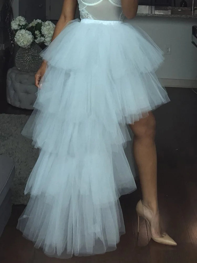 Women's High Low Tulle Multi-Skirt Iered Ruffles Asymmetrical Prom Party Skirts Punk Tulle Gown Under Petticoat