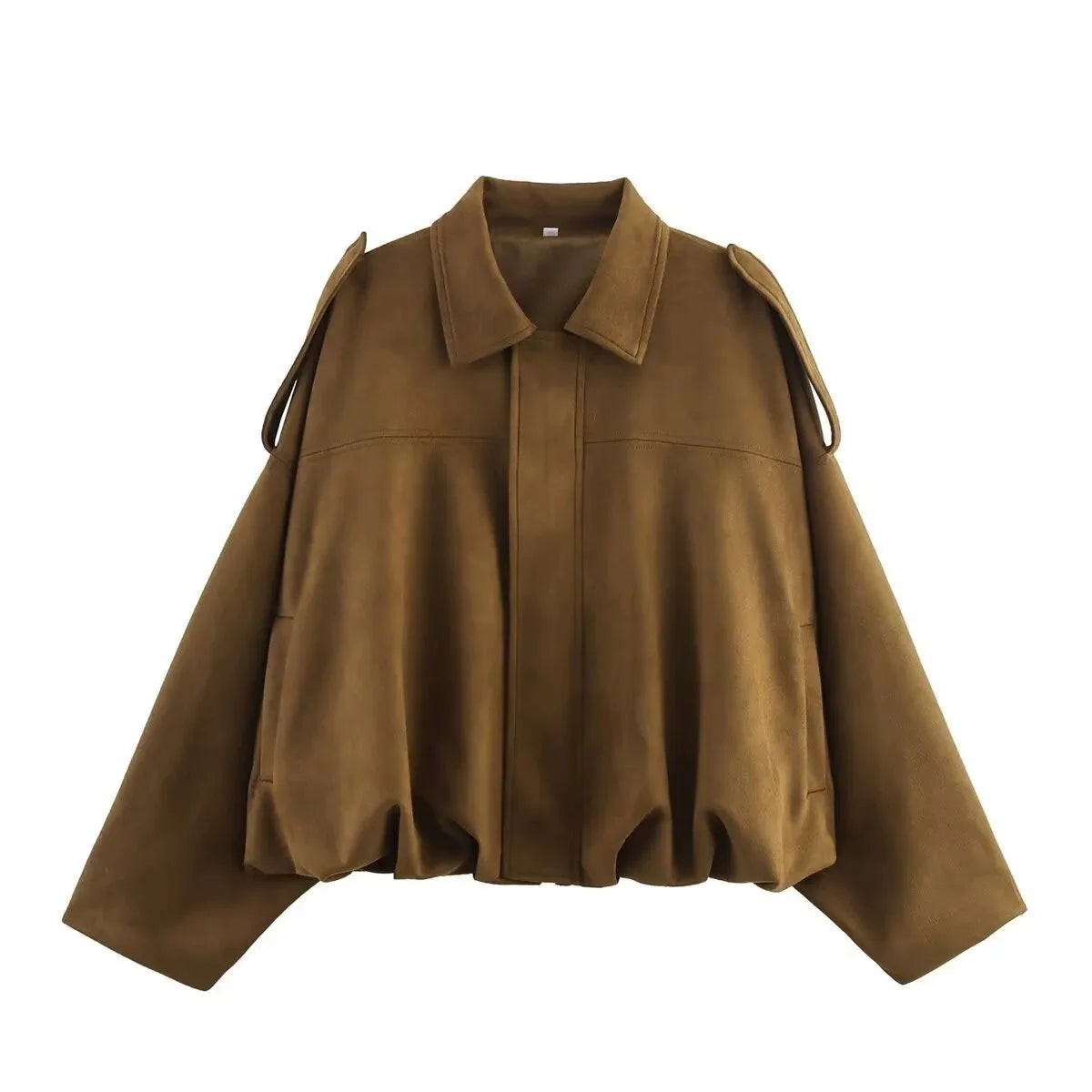 PRINTKAOIR Women's Bomber Jacket Lapel Long Sleeve Zipper Suede Jacket Women High Street Cropped Racing Jackets Coats Outerwears