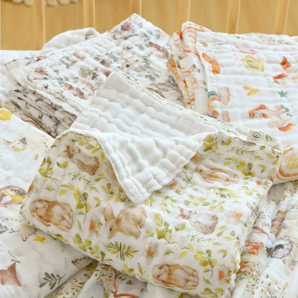 Cotton Baby Bath Towel 6 Layer Bubble Gauze Muslin Blanket Swaddle Wrap Infant Kids Bedding Newborn Stroller Blankets Baby Items