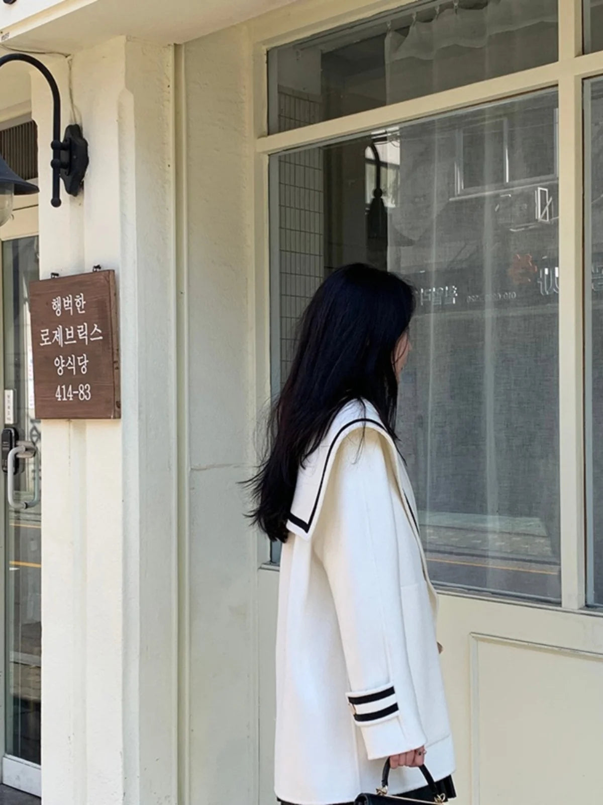 Japanese Sle Small Size Woolen Coat Women Winter Faion Anti-Aging Navy Collar Fake Camere Loose Knitwear Top
