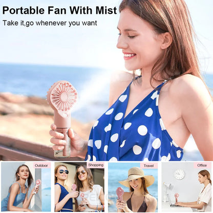 Portable Water Mist Fan Mini Handheld Spray Fan USB Rechargeable Humidifier Fan 4 Speeds Powerful Wind Outdoor Personal Hand Fan