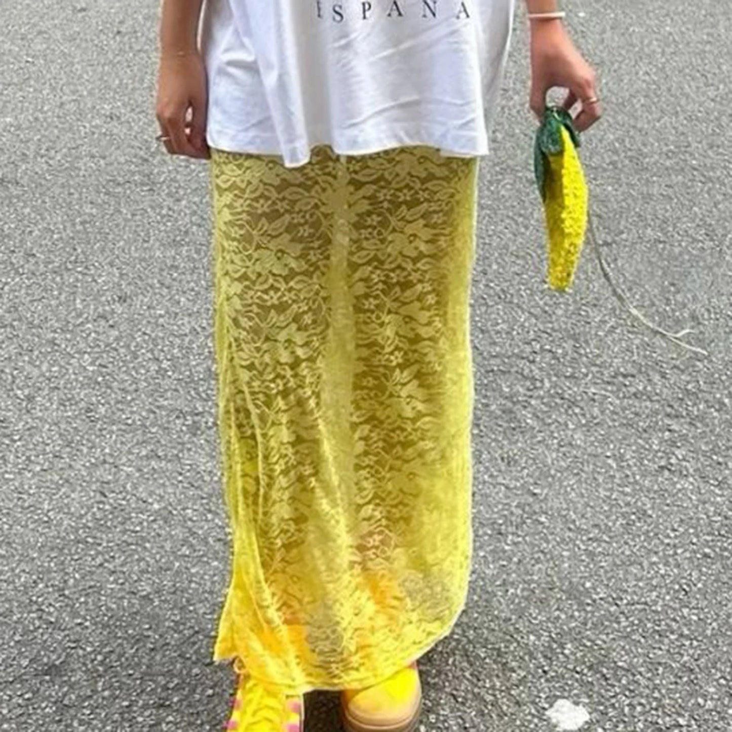 hirigin Women Fairy Lace Maxi Skirt Y2K Vintage Sheer Mesh Lace Floral Bodycon Long Skirt Sexy See-Through Half Slip Skirts