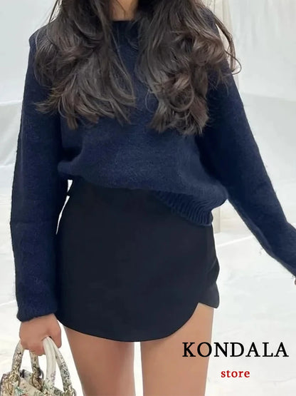 KONDALA Women Fashion 2025 Casual Mini Asymmetrical Skirts Shorts High Waist Back Pockets Wide Leg Skirts Zipper Female Shorts