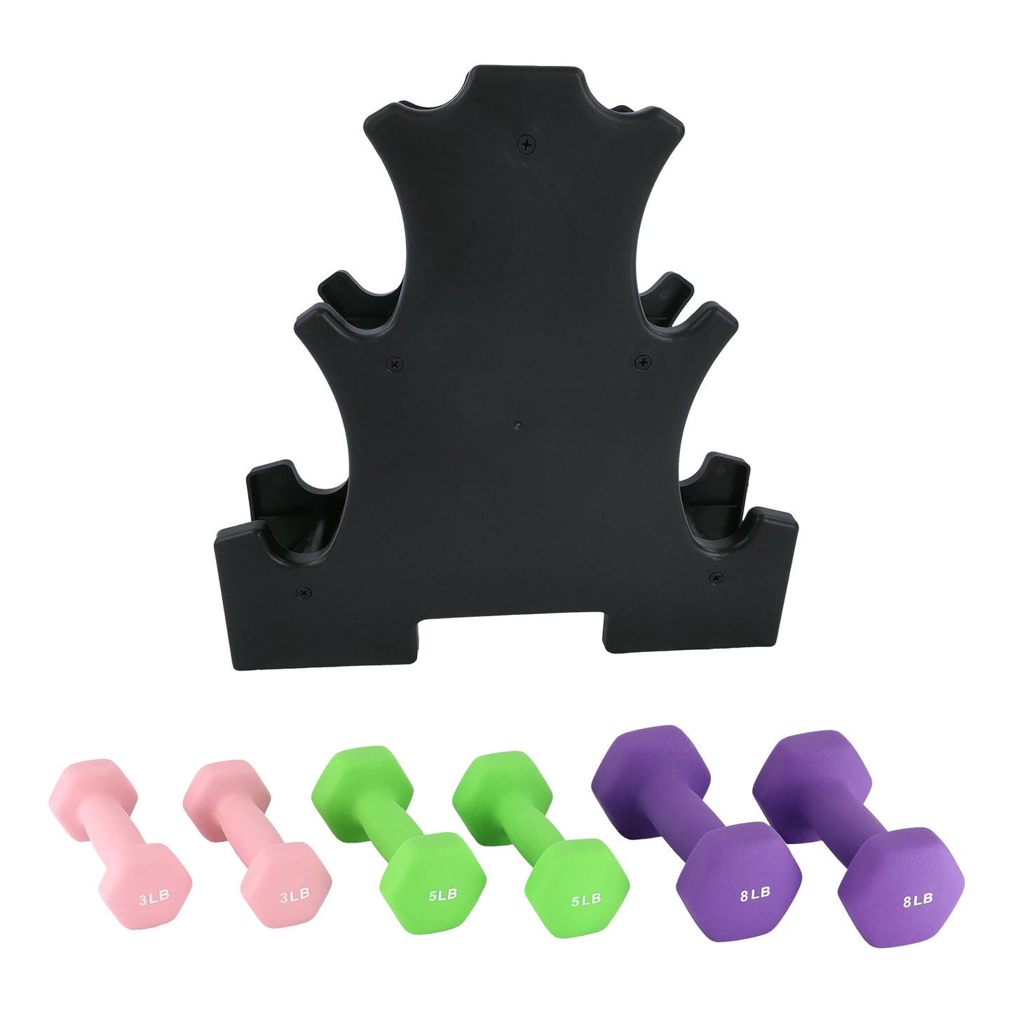 3 Pairs Non-Slip Anti-Roll Hex Dumbbell Set with Storage Box Neoprene Coated Plastic Steel Adjustable Dumbbells for Home Fitness