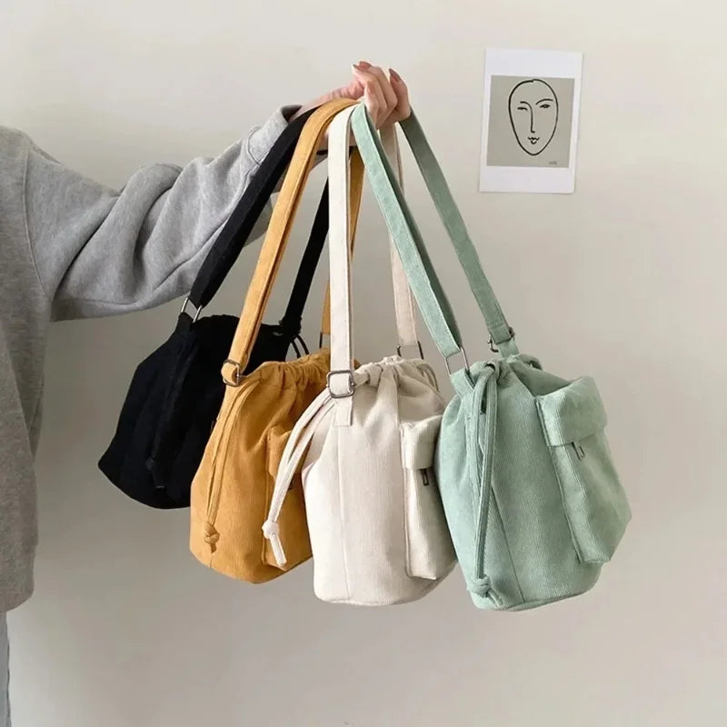 2024 New Women Bag Middle Shoulder Bag Korean Style Drawstring Bucket Bag Casual Light Youth Crossbody Bag Whole Sale