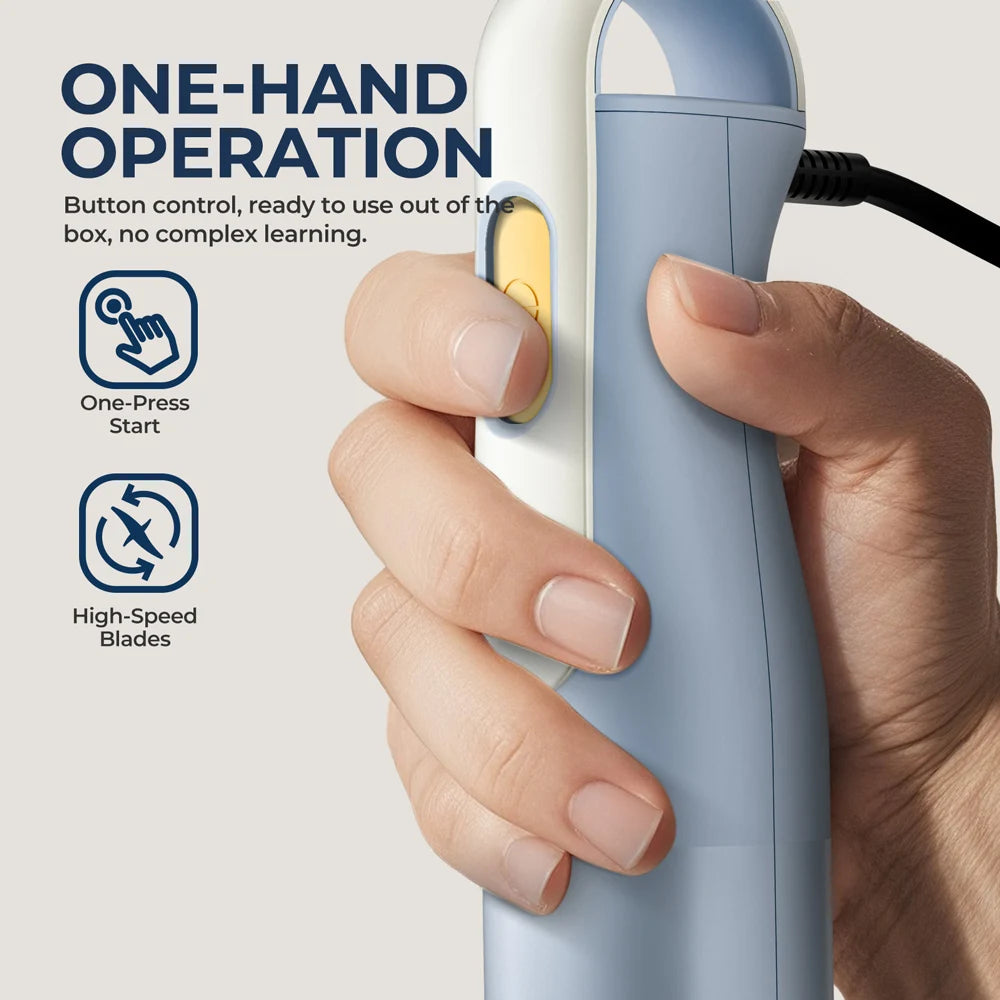 4-in-1 Handheld Stick Blender Set, Immersion Hand Blender with Stainless Steel Blades for Kitchen Food Mixing, Light Blue Novice