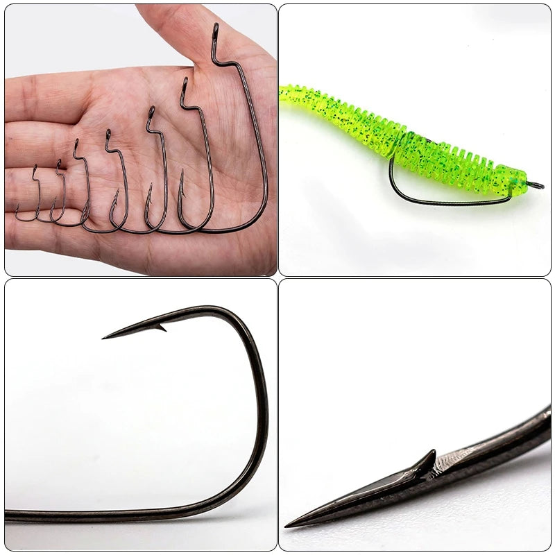 50pcs Crank Fishing Hook High Carbon Steel Soft Bait Hooks 2~10# Drop Shot Worm FishHook Freshwater Fishing Jig Hook