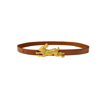 Women Detachable Running Bunny Alloy Buckled Free Collocation Genuine Leather Belt