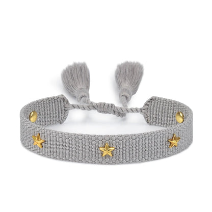 Rhinestone Embroidery Woven Bracelets Adjustable Rope Stackable Bangle For Women