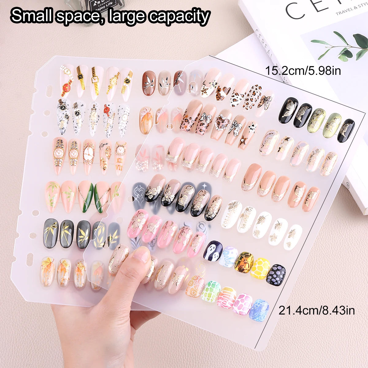 Nail Art Showcase Book, Large Capacity Nail Artwork Storage Book with Card Holder, DIY Simple Design Tools and Display Board