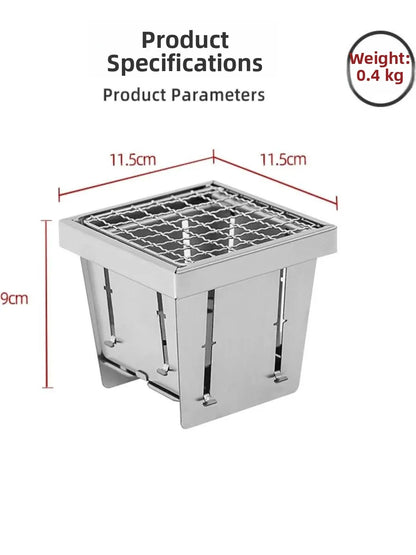 Portable Folding Stainless Steel Pocket Stove Indoor Outdoor Camping Travel BBQ Grill Tea Cooking Lightweight Compact Design