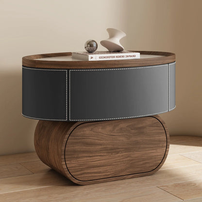 Solid Wood Saddle Leather Bedside Table Design Furniture Living Room Storage Cabinet Bedroom With Drawers Nightstands