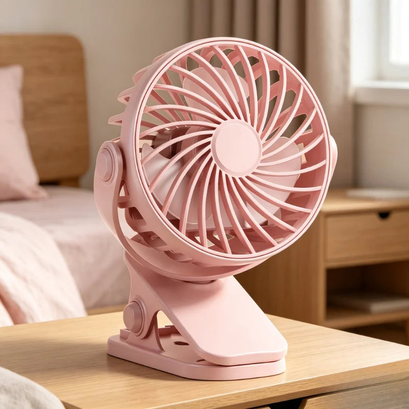 Portable USB Rechargeable Fan, Silent Strong Airflow Desktop Clip Fan, Mini Personal Fan for Student Dormitory Car Indoor