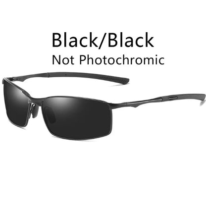 Photochromic Men Polarized Sunglasses Male Metal Square Glasses Driving Sun Glasses UV400 Outdoor Sports Cycling Goggles