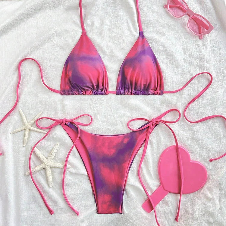 New Sexy Lace Up Neck Starfish Print Set Swimsuit Bikini Low Waist Bikinis Swimwear Beach Swimsuit Swimwear